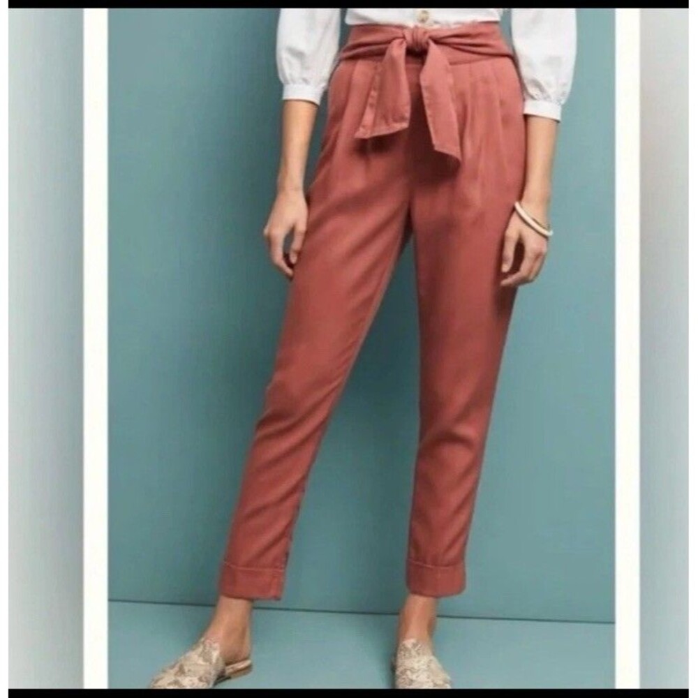Cartonnier Anthropologie Paperbag Pants Tie Waist Lyocell Terracotta Size 8 Boho